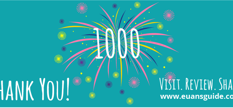 A graphic of fireworks and the number 1000.